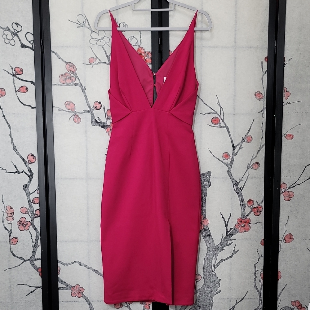 Nicholas Deep V Midi Dress In Pink Size 4